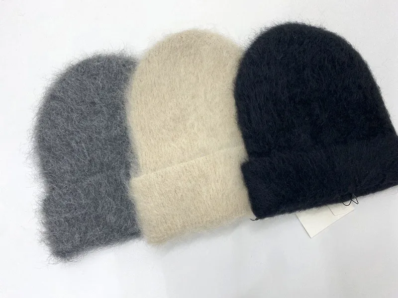 Niche Design Knitted Women Beanies New Alpaca Wool Blended Folded Brim Knitted Lady Wool Hat