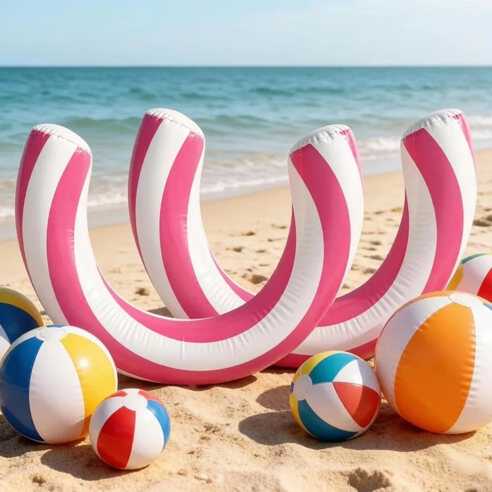 Fun U-Shaped Inflatable Swimming Ring Striped PVC Swimming Pool Float Portable Arch Shape Swim Buoyancy Stick Pool Party