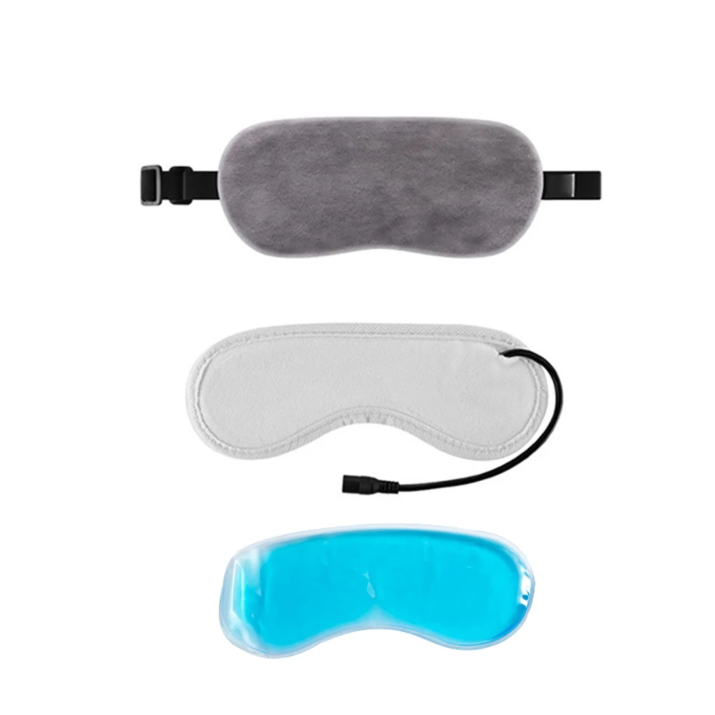 

Eye Pad USB Steam Heated Ice Bag Eyeshade Adjustable Portable Soft Plush Sleeping Eye Patch, Gray