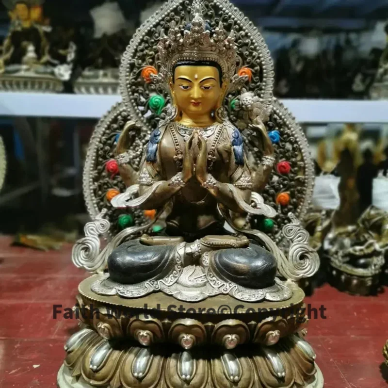 Wholesale Buddhist products # 65cm temple home Patron saint bronze Avalokitesvara Guanyin Buddha statue safe health good luck