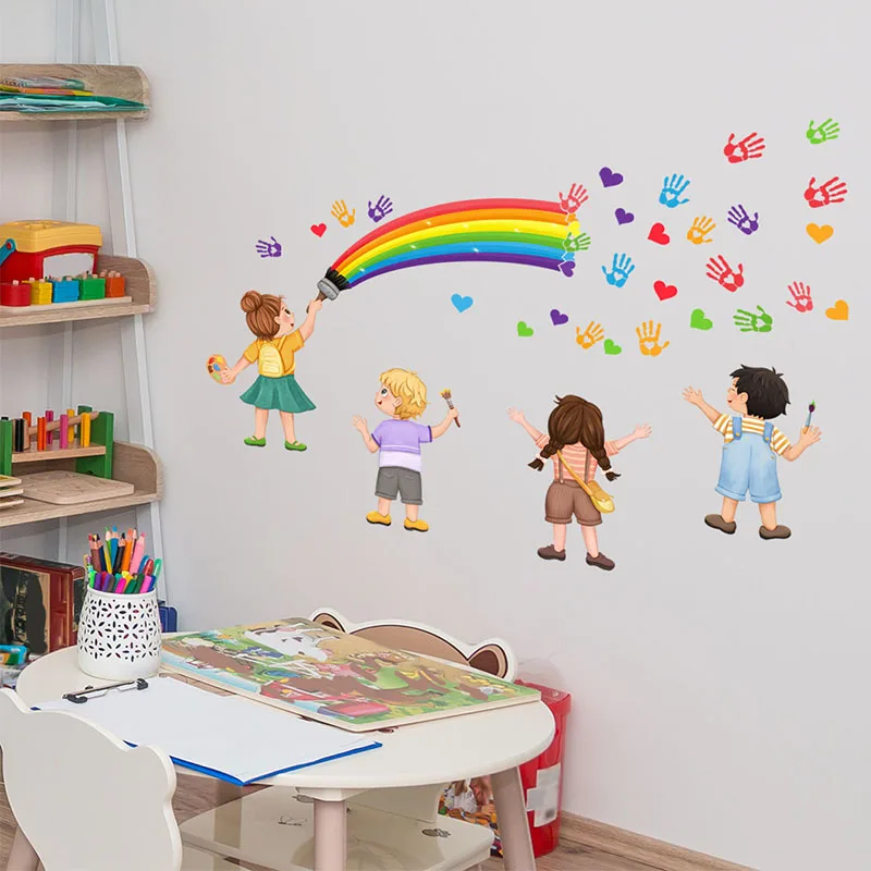 Cartoon children rainbow children\'s room bedroom background wall decoration self-adhesive wall stickers