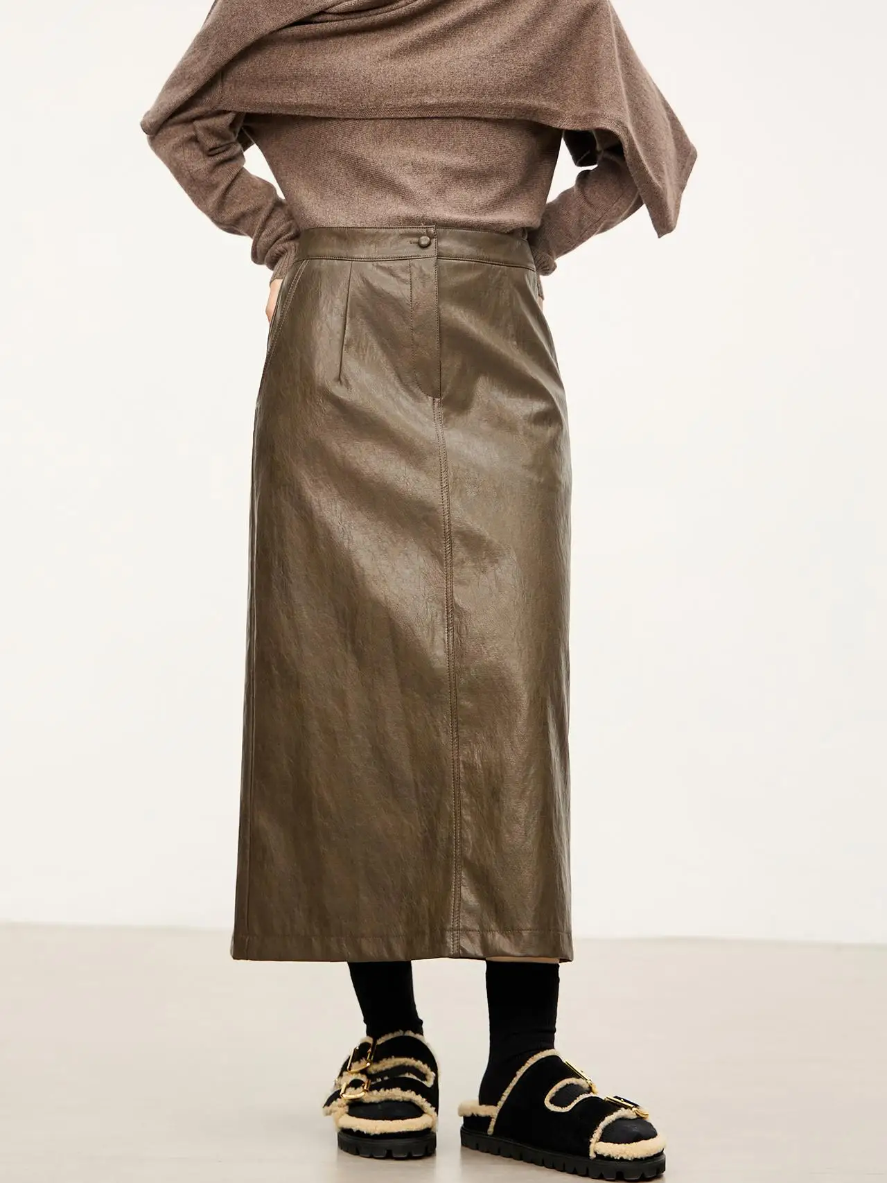 

Современная кожаная юбка с ретро-текстурой для женщин, весенняя, универсальная, утягивающая, с высокой талией, А-силуэт, повседневная, из полиэфирного волокна