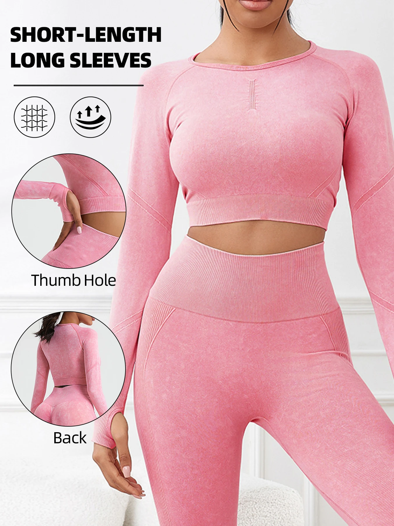 Women Seamless Wash Long Sleeve Crop Top Yoga Shirts With Thumb Hole Running Fitness Workout Gym Sports Top Shirts Sportswear