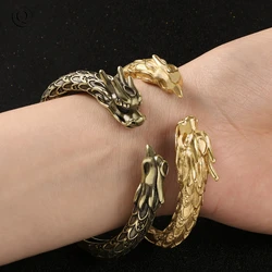 Vintage Brass Beast lizard Bracelet Dragon Scale Pattern Locomotive Trendy Punk Cuff Bracelet Jewelry Pure Copper Dragon Head