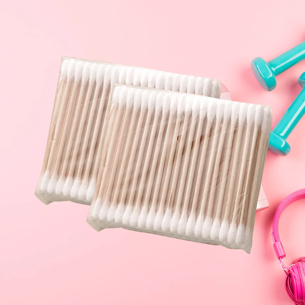 100 قطعة 5 عبوات من مسحات القطن للاستعمال مرة واحدة ذات رؤوس مزدوج لتنظيف الأذن وتطبيق المكياج وإزالة العناية بالنظافة والقطن القابل للتصرف #1