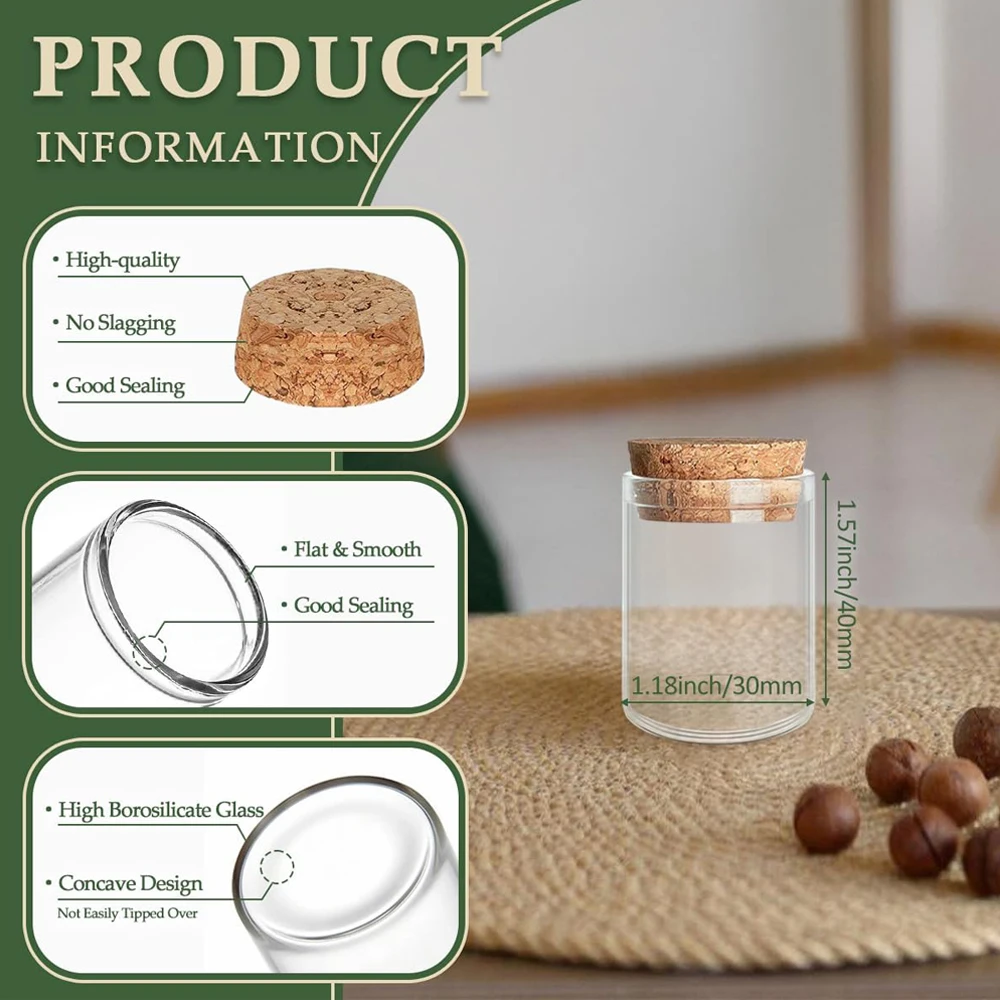 10/20PCS Small DIY Cute Glass Bottle 15ml 30*40mm Glass Jars Cork Test Tube Bottles Container Mini Vial Decoration