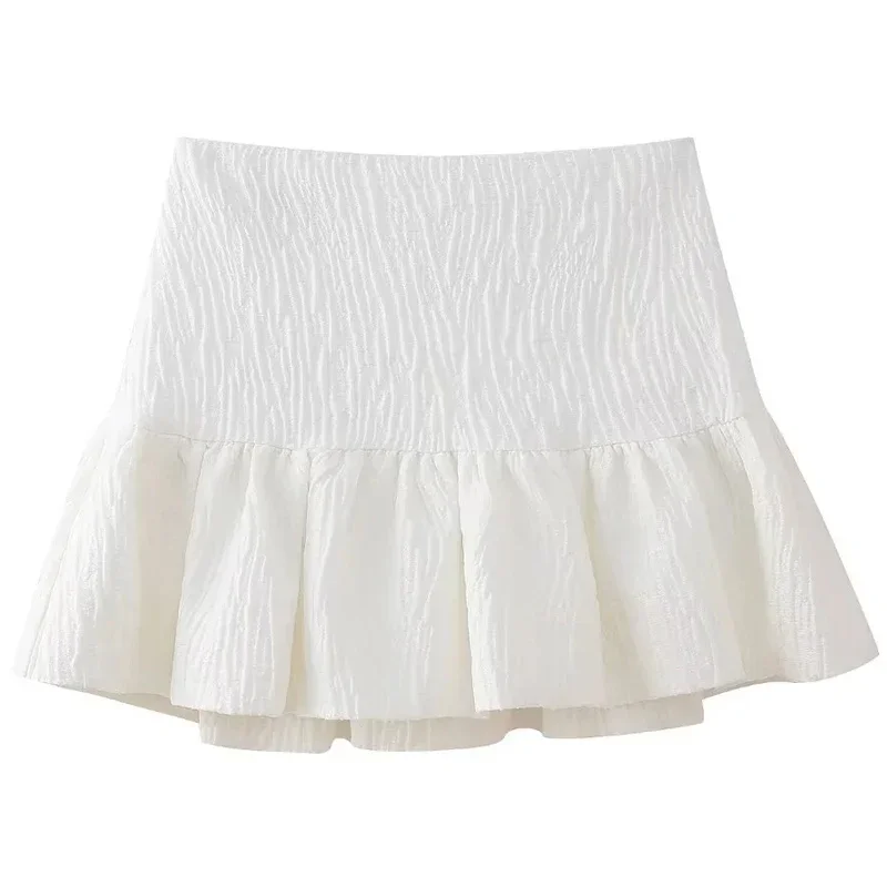 Imagem -02 - Traf-saia Curta de Cintura Alta Feminina Minissaia Curta Branca Estilo Coreano Shorts Casuais Efeito Brilhante Primavera