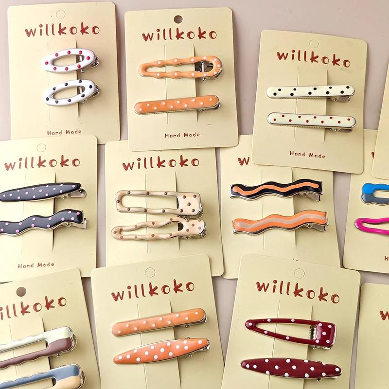 2Pcs/Set Retro Vintage Duckbill Metal Hairpins White Dot Oil Dripping Hair Side Clips Barrettes Girl Hair Accessories Styling