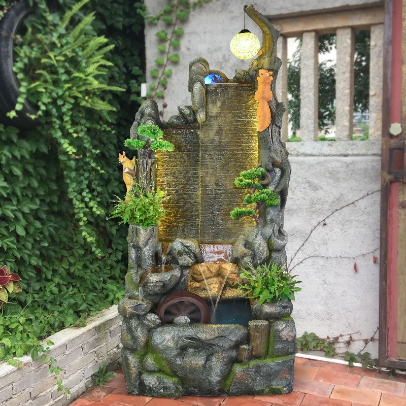 FRP Fiberglass Large-scale simulation rockery squirrel pastoral style Garden Fountain Water Feature