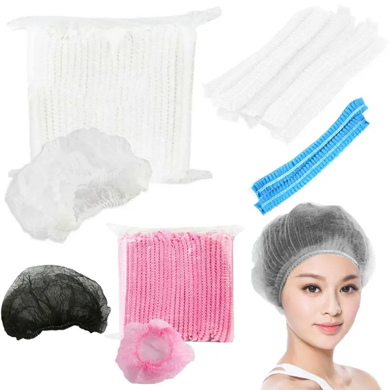 100Pcs Disposable Non Woven Fabric Hair Net Caps SPA Salon Hair Dye Elastic Hair Hats Breathable Shower Caps Bathroom Supplies