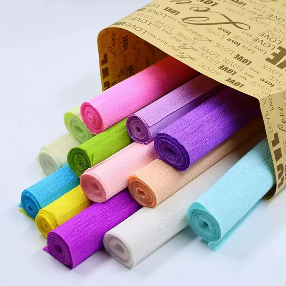 10 Colors 250x50cm Colored Crepe Paper Roll Origami Crinkled Crepe Paper Craft DIY Flowers Decoration Gift Wrapping Paper Craft