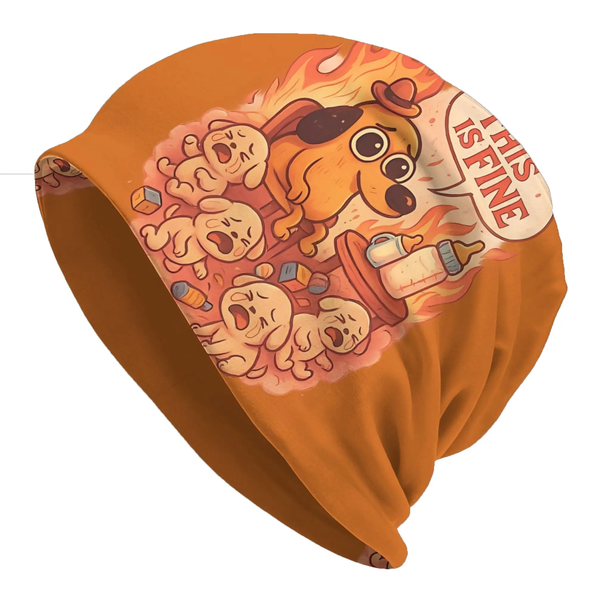 Bonnet Hats This Is Fine Dog Men Thin Hat Crying Puppies  Cartoon Fire Humor Autumn Spring Cap Hip Hop Skullies Beanies Caps