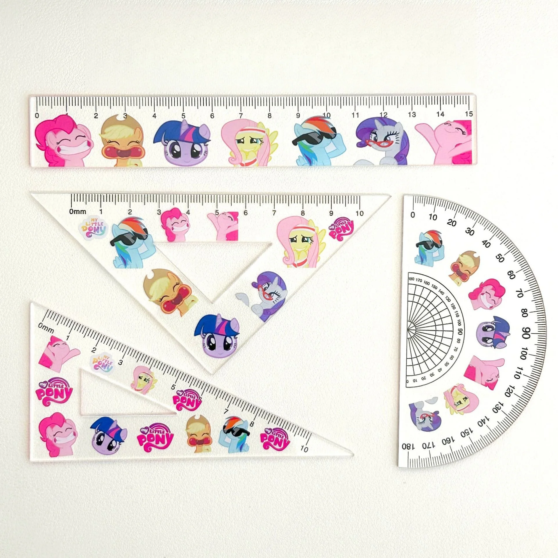 Ensemble de 4 règles My Little Pony, accessoires de dessin animé mignons en acrylique pour les étudiants, pour apprendre la mesure, fournitures scolaires