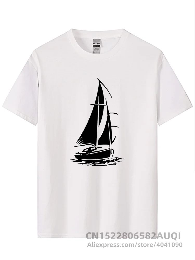 Men\'s T Shirt Funny Yacht Boat Ship Sea Ocean Waves Casual Loose Handsome raglan Short Sleeve O Neck Cotton Men Shirts Tee Tops