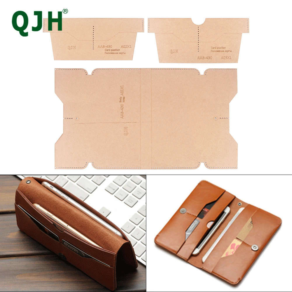 1 Set of Leather Handmade Crafts-Fashion Large Capacity Long Purse, Mobile Phone Bag,Card Bag DIY Kraft Paper With Hole Template