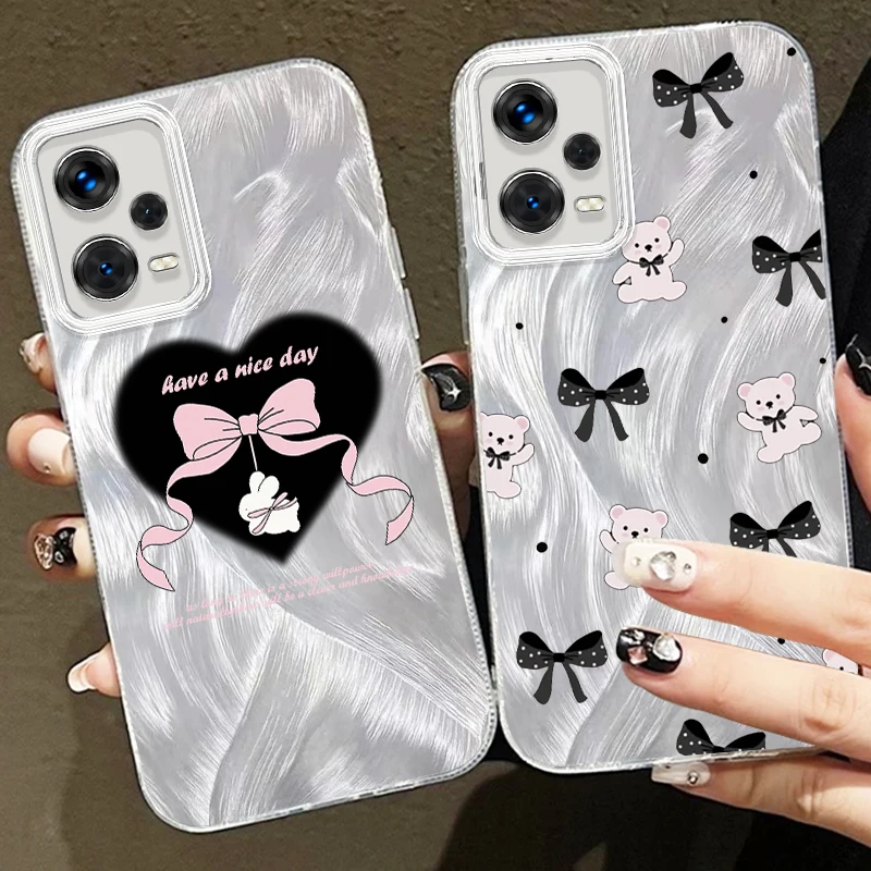 

Bow Bear Love Dark Pink For Xiaomi Redmi Note 13 12 11 11S 10 10S 9 9S 8 Pro Plus Max 5G Feather Yarn Funda Phone Case