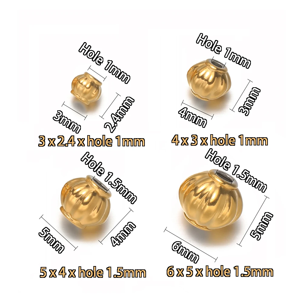 20 Stück Edelstahl-Goldperlen 3mm 4mm 6mm Laternen-Abstandshalter Lose Kürbisperlen für DIY Schmuckherstellung Armband- und Halskettenzubehör – Detail 3
