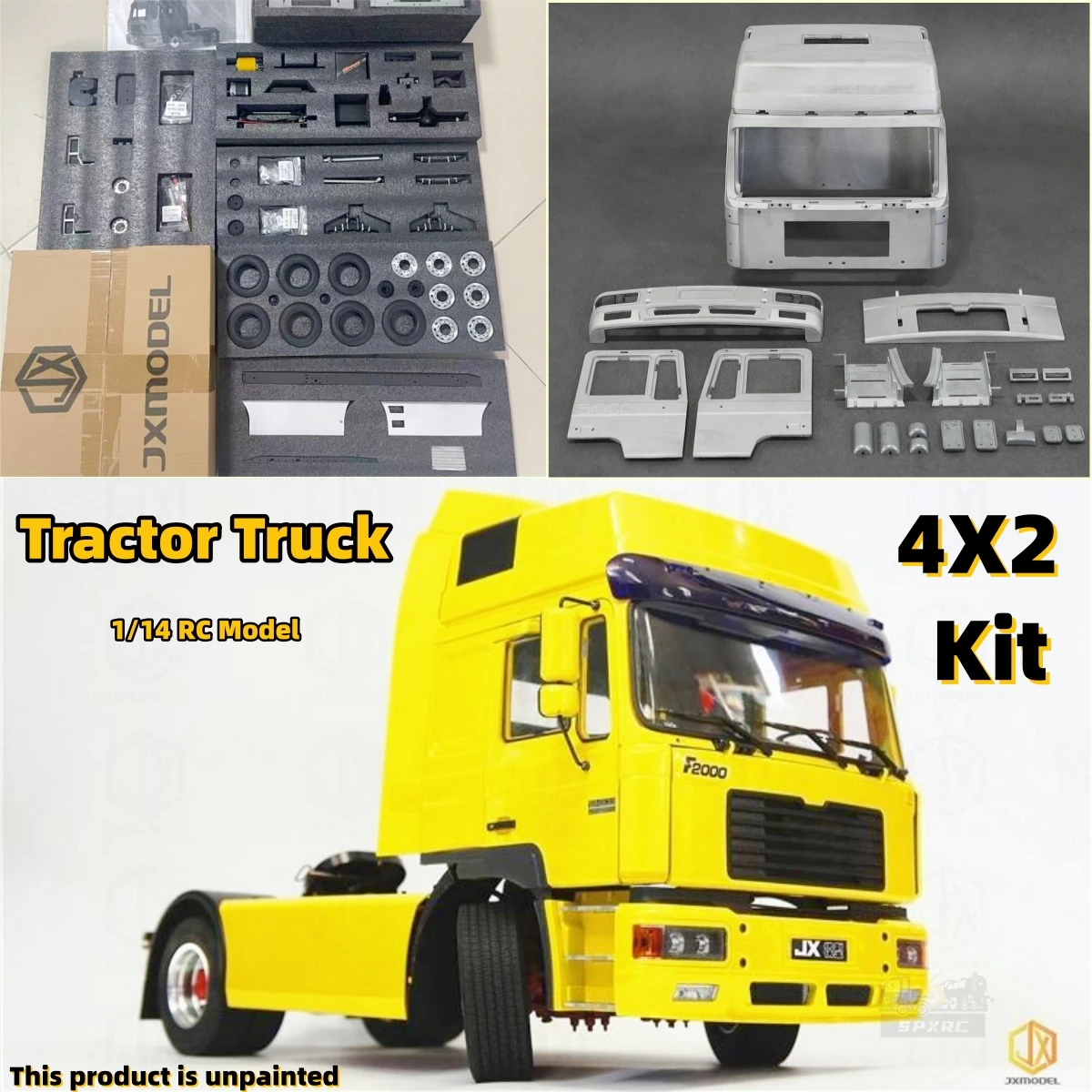 

4X2 комплект тягача, версия цельнометаллической кабины F2000 с неокрашенной F2000 для 1/14 Tamiya RC Man, комплект самосвал с прицепом, детали игрушечной модели