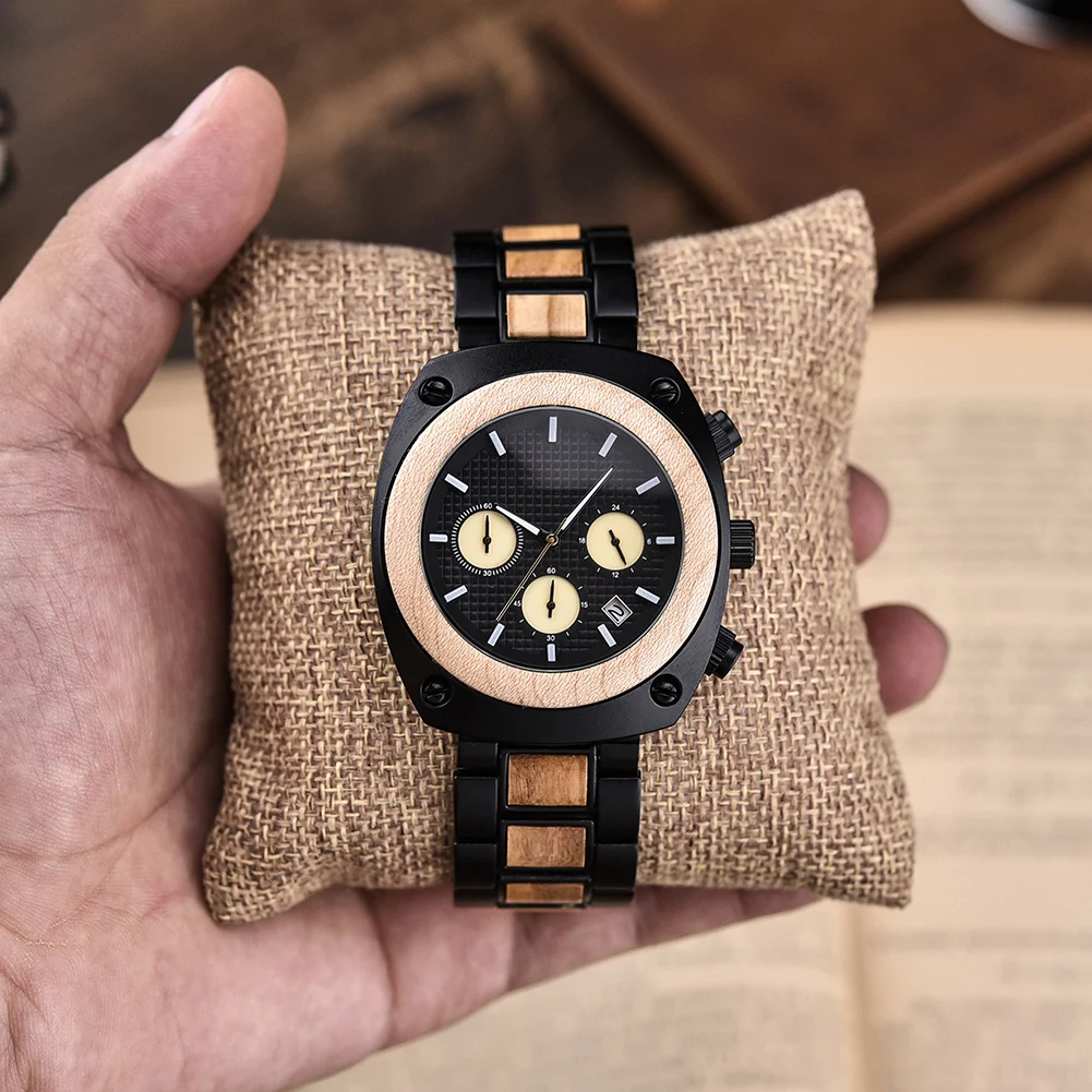 BOBO BIRD reloj de madera auténtica para hombres y mujeres, relojes de cuarzo informales de madera, reloj personalizado a la moda para hombre, regalo de vacaciones, reloj masculino