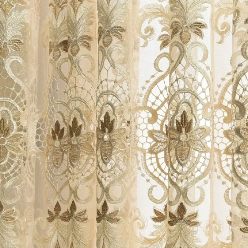 Cortinas huecas europeas solubles en agua con bordado para Villa, balcón, cortinas de alto sombreado para sala de estar, comedor, dormitorio y ventanas