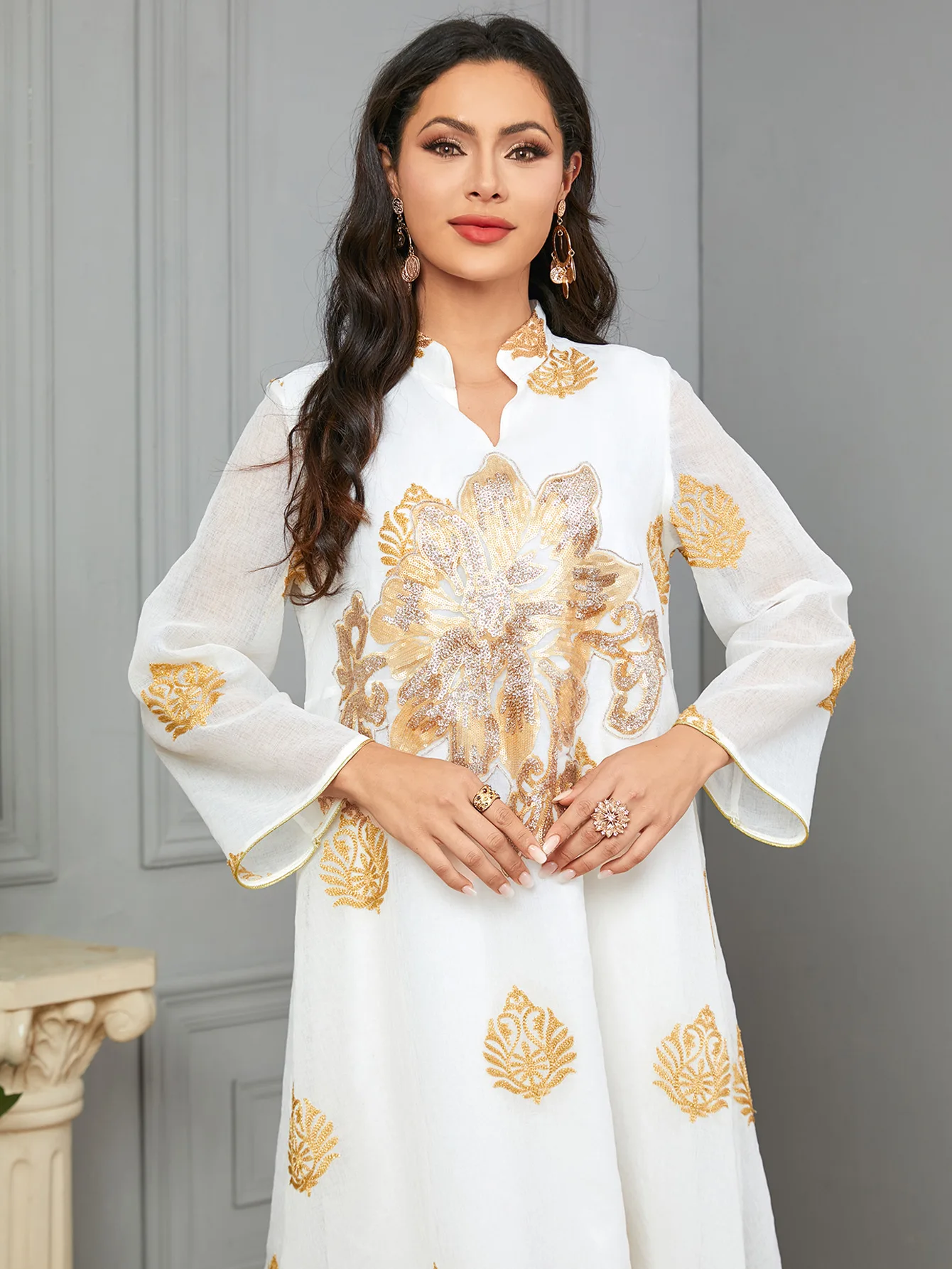 2025 Eid Muslim Party Dress Women Ramadan Abaya Embroidery Gold beads Mesh Long Dresses Kaftan Vestidos Largos Dubai Robe 3844