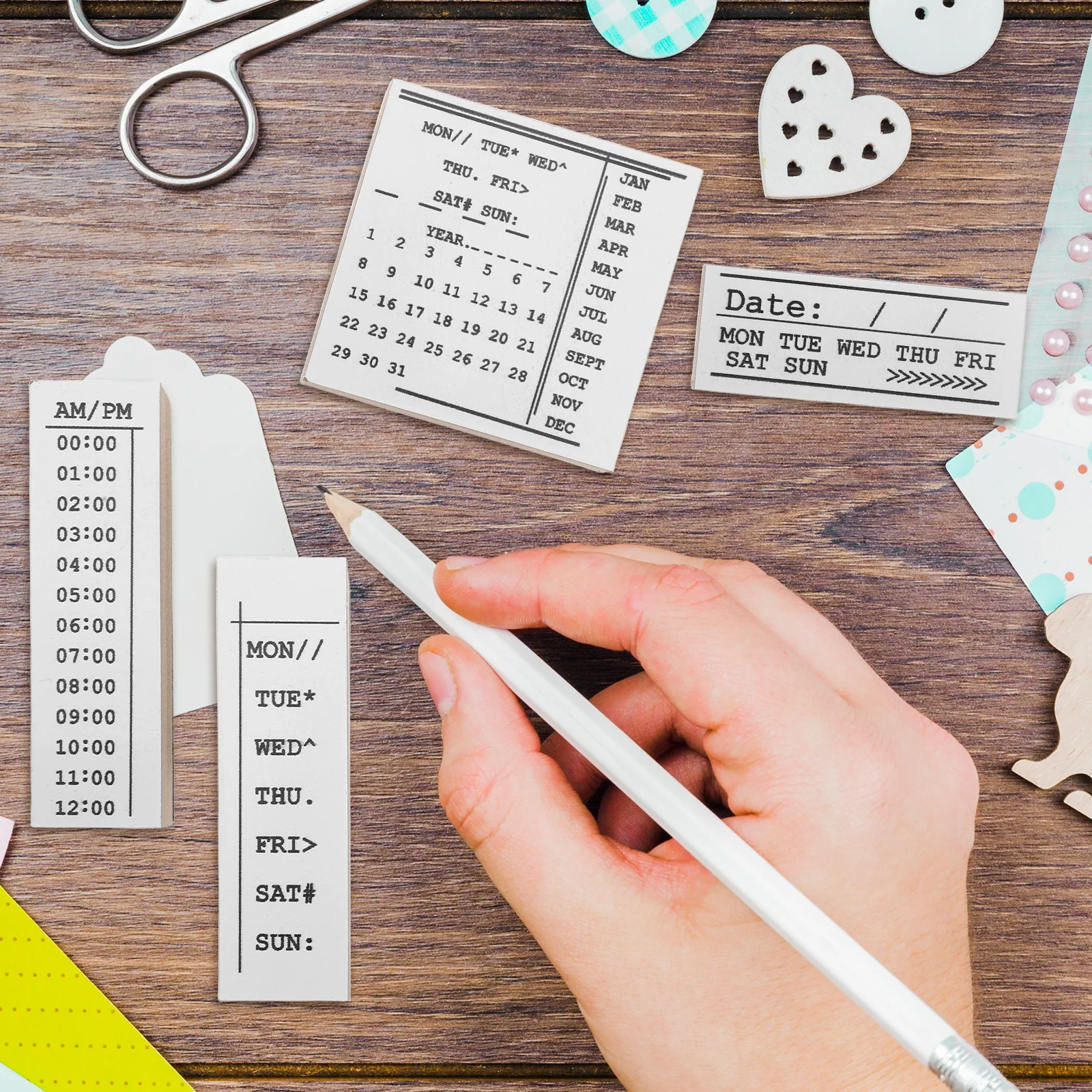 4 قطعة 1 صندوق Diy بها بنفسك الخشب مجلة ختم مجموعة اليدوية Stamps ل مخطط الديكور سجل القصاصات بطاقة Stamps التقويم الجدول الزمني المنظم