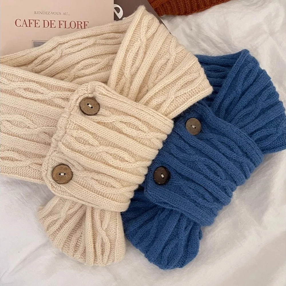 

Solid Color Knit Scarf For Women Thicken Outdoor Warm Windproof Short Neckerchief Winter Student Cross Scarf New 2025
