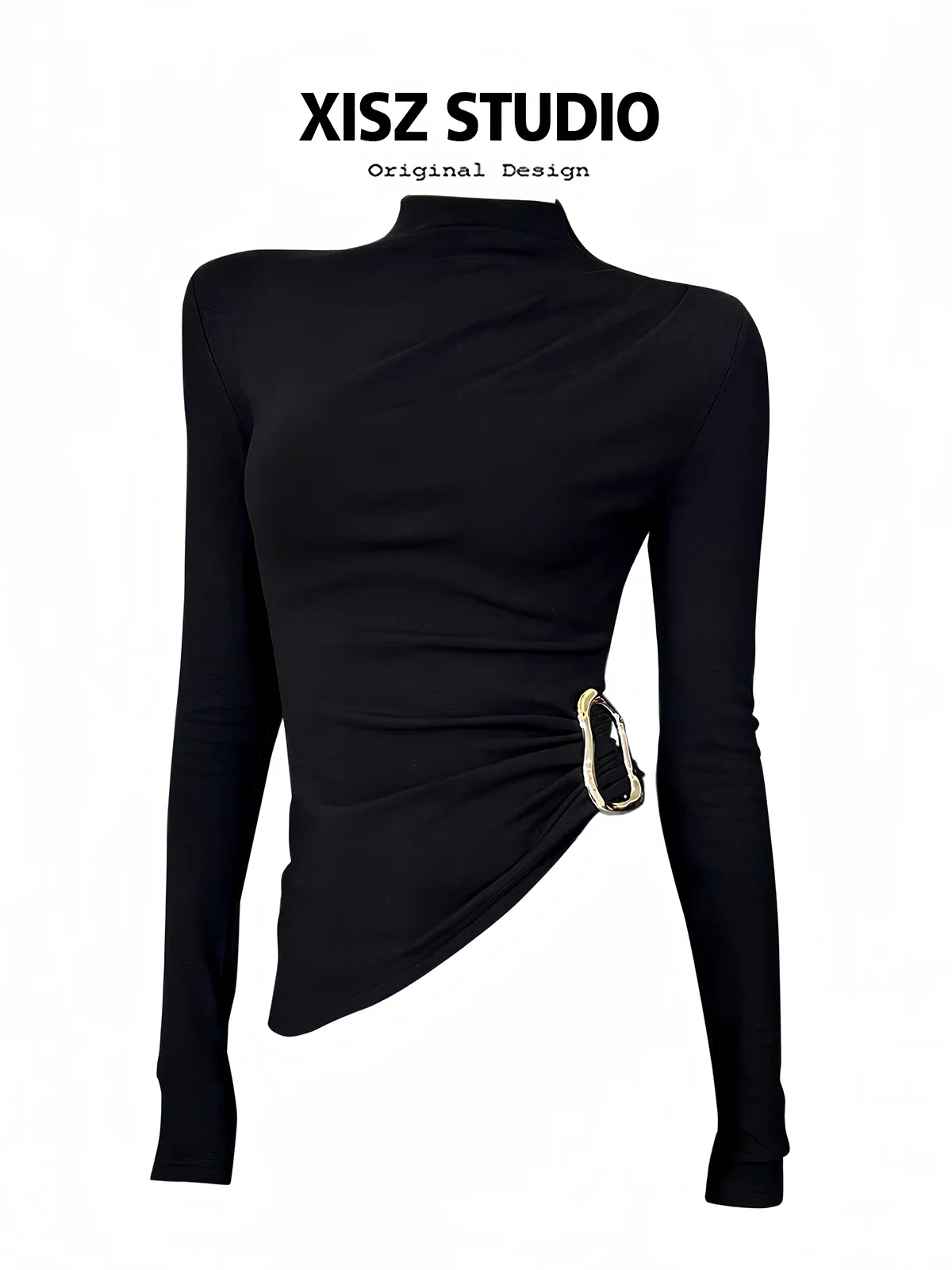 Women Black GothicT-shirt Harajuku Y2k Tee Top 90s Vintage Long Sleeve Turtleneck T-shirts Emo 2000s Clothes 2025 Autumn