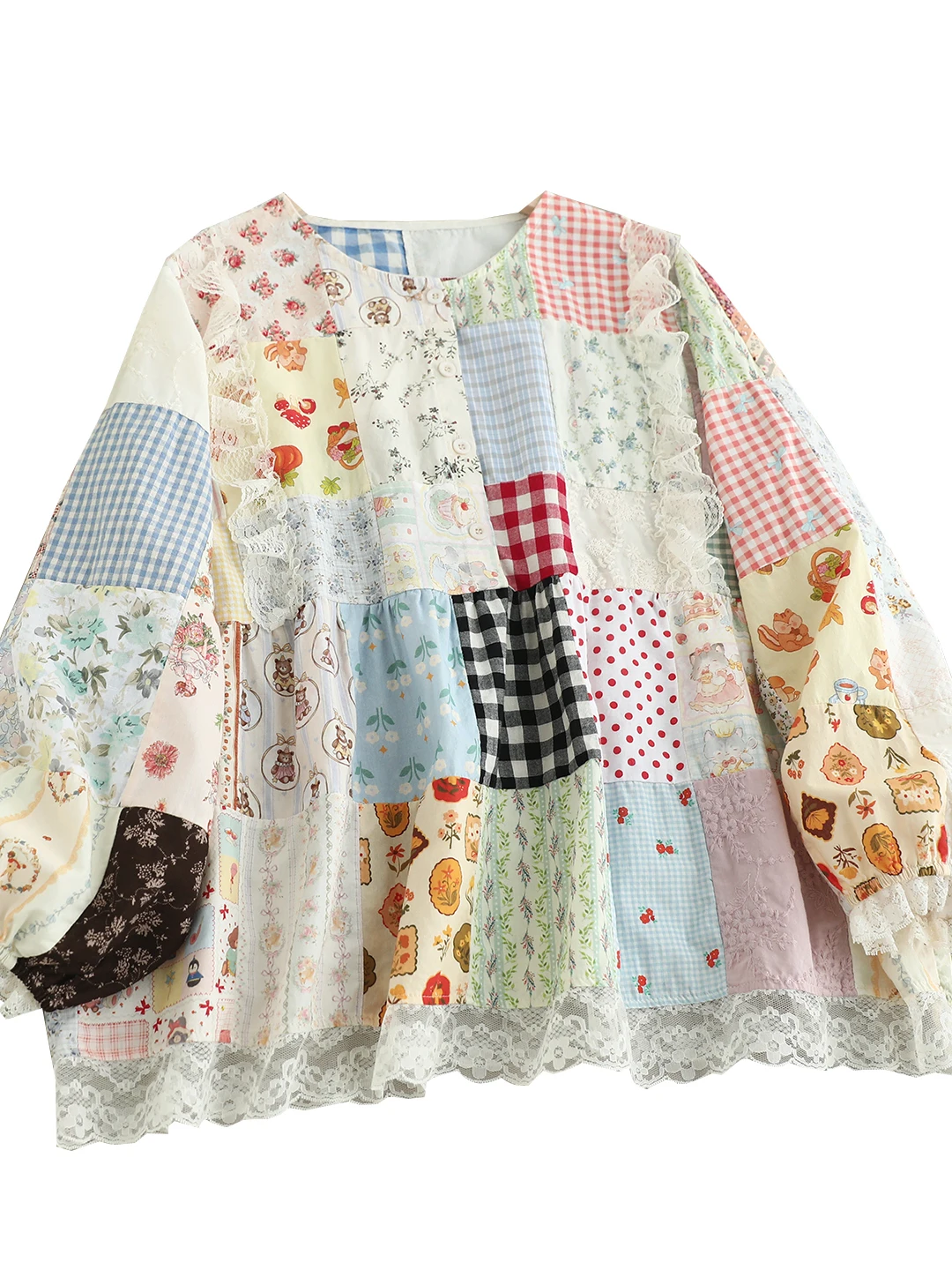 بلوفر Sweet Sle فضفاض مناسب طويل Sve مرقع من الدانتيل للنساء يسمح بمرور الهواء وخفيف الوزن ومريح من القطن... #5