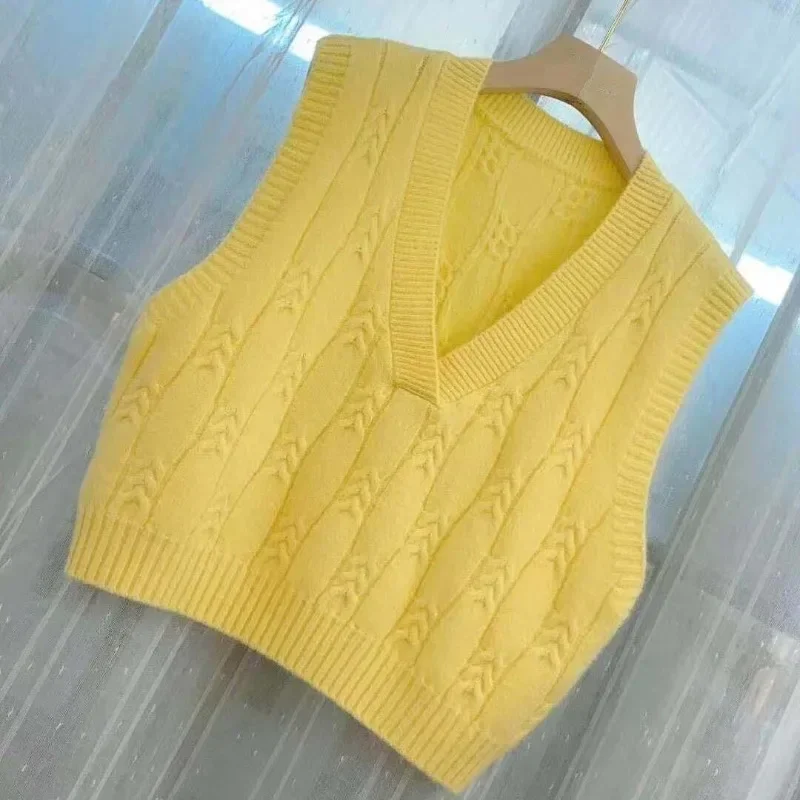 Women\'s Sweater Vest Solid Color Casual Fashion  V-neck Sleeveless Knitted Pullover