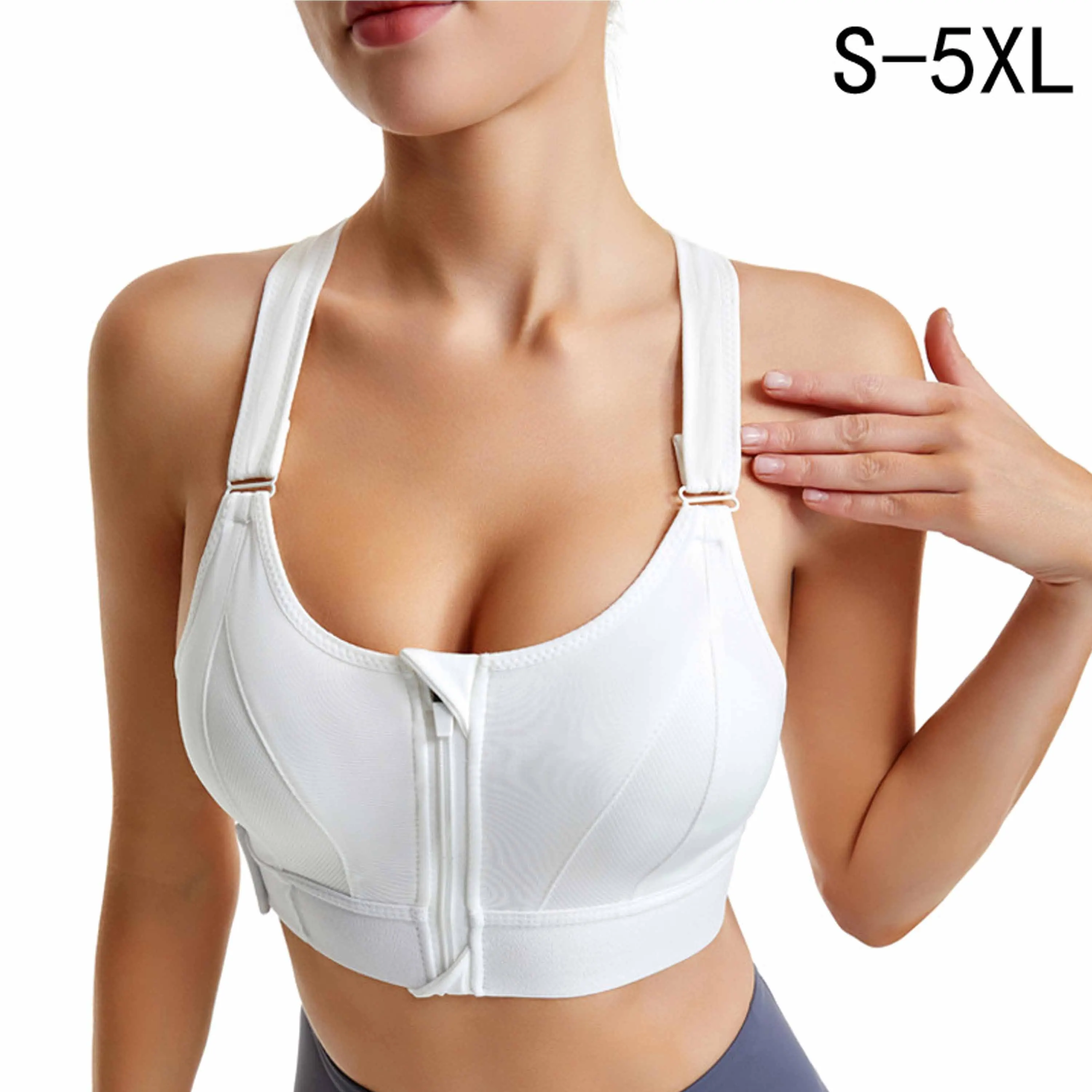 

Sexy Women Sports Bra Adjustable Belt Front Zipper Yoga Running Vest Shockproof Underwear Plus Size Bras for