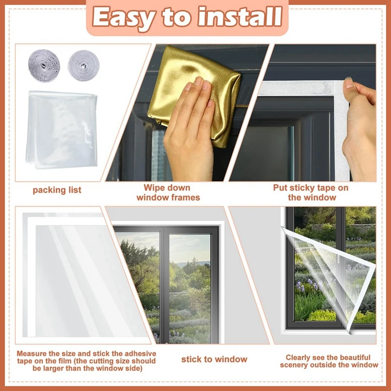 Cuttable Transparent Film Window Plastic Insulation Kit With Adhesive Straps Winter Reusable Window Plastic For Winterizing