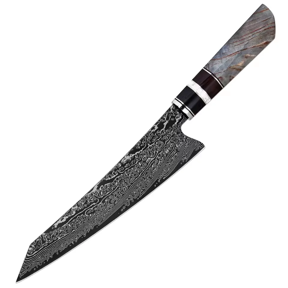 Kitchen Chef's Kiritsuke Knife 8 Inch, Professional Gyuto Knife Cooking Knife,Damascus Steel Black Blade, Stabilized Wood Handle