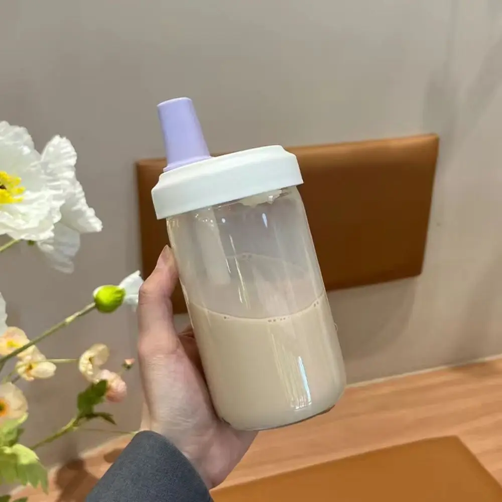 

500/850ml Milk Plastic Cup with Lid Straw Leakproof Water Straw Bottles Fall Prevention Portable Large Capacity Water Bottle