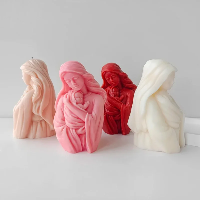 

DIY Scented Candle Plaster Resin Ornament Handmade Soap Mould Home Decor Crafts Virgin Mary Holding Child Silicone Molds