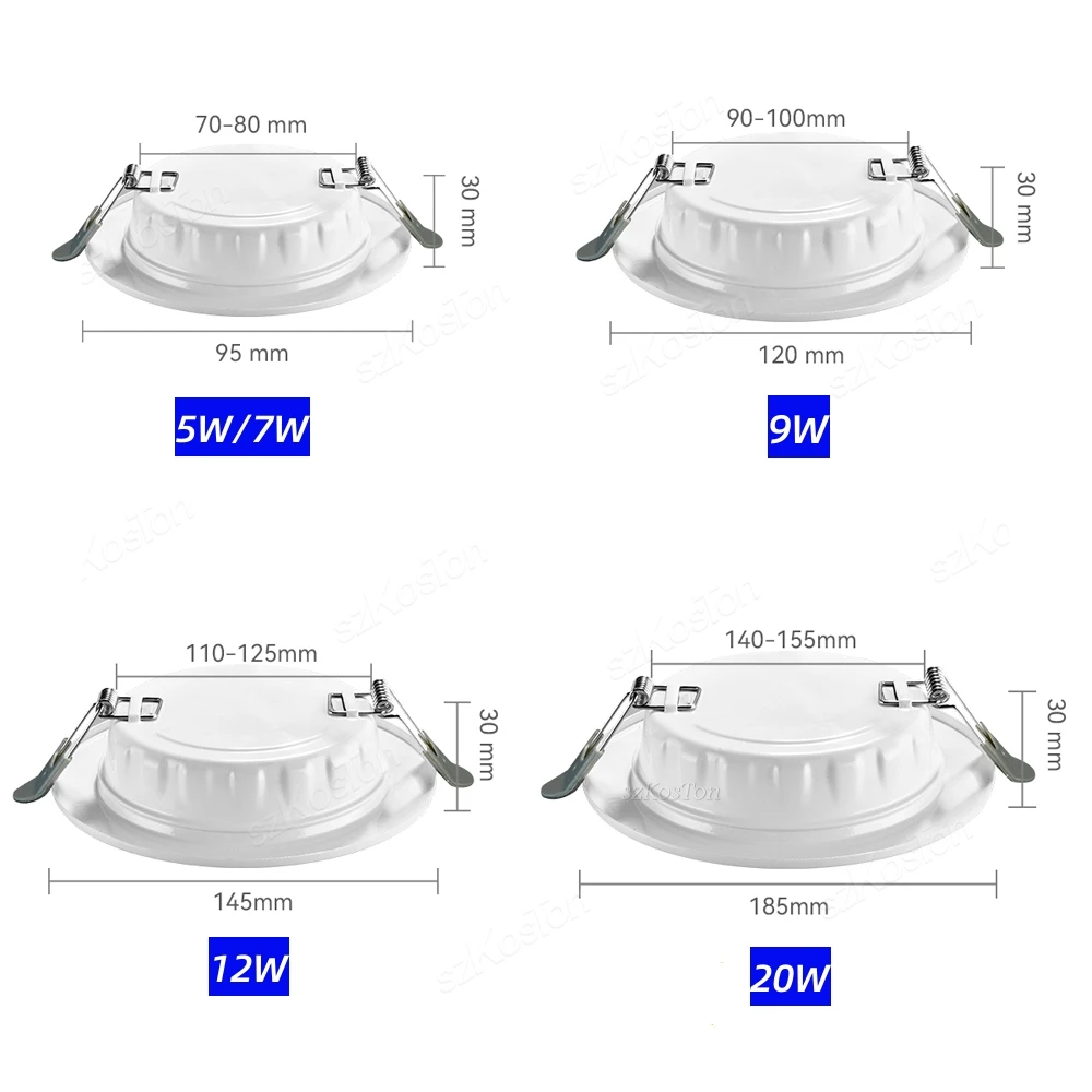 10 stks/partij LED Downlight 5 W 7 W 9 W 12 W 20 W 220 V Verzonken plafondlamp Ronde LED Panel Down Lights Spotlight Verlichting