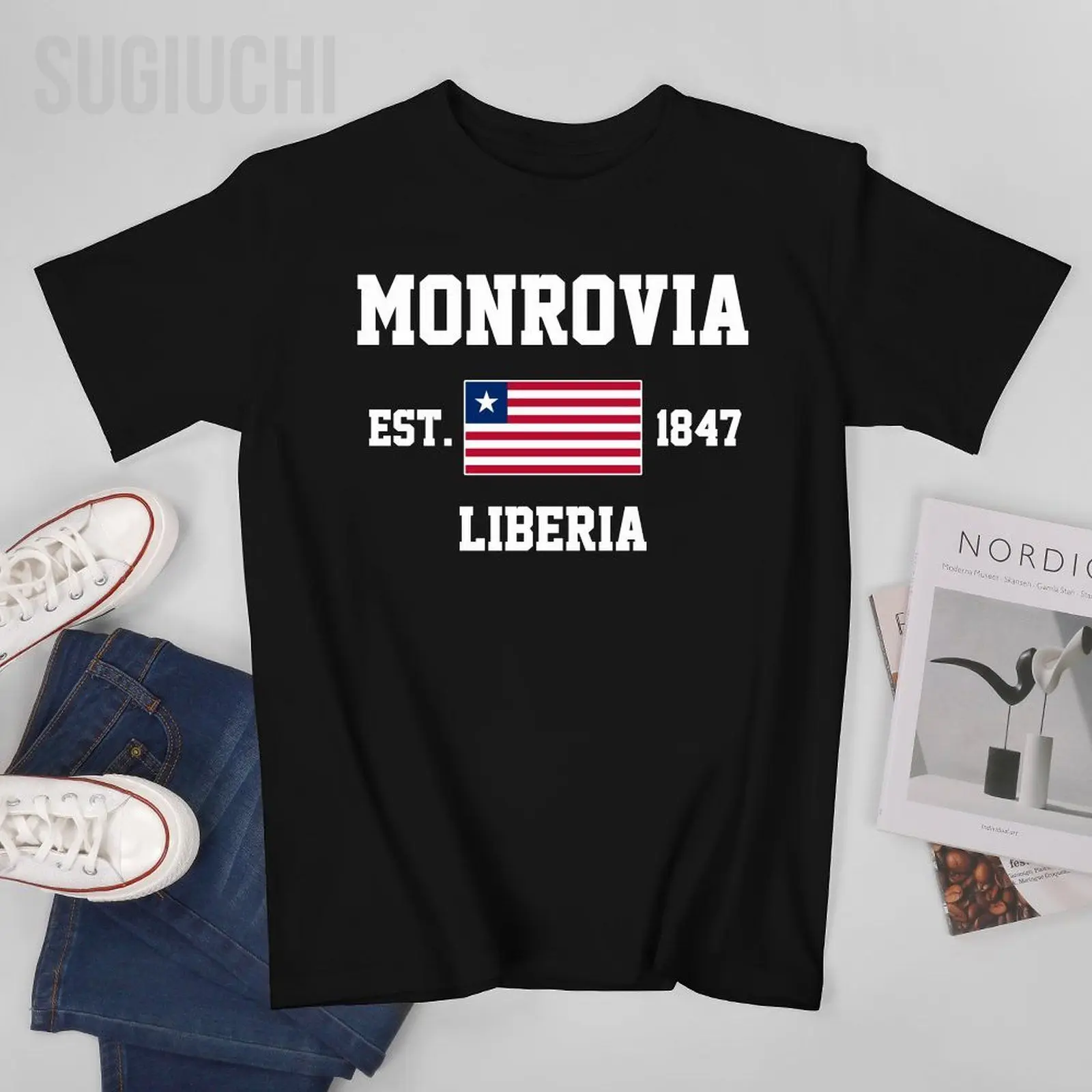Patriotic Flag Liberia EST.1847 Monrovia Men Tshirt Tees T-Shirt O-neck T Shirts