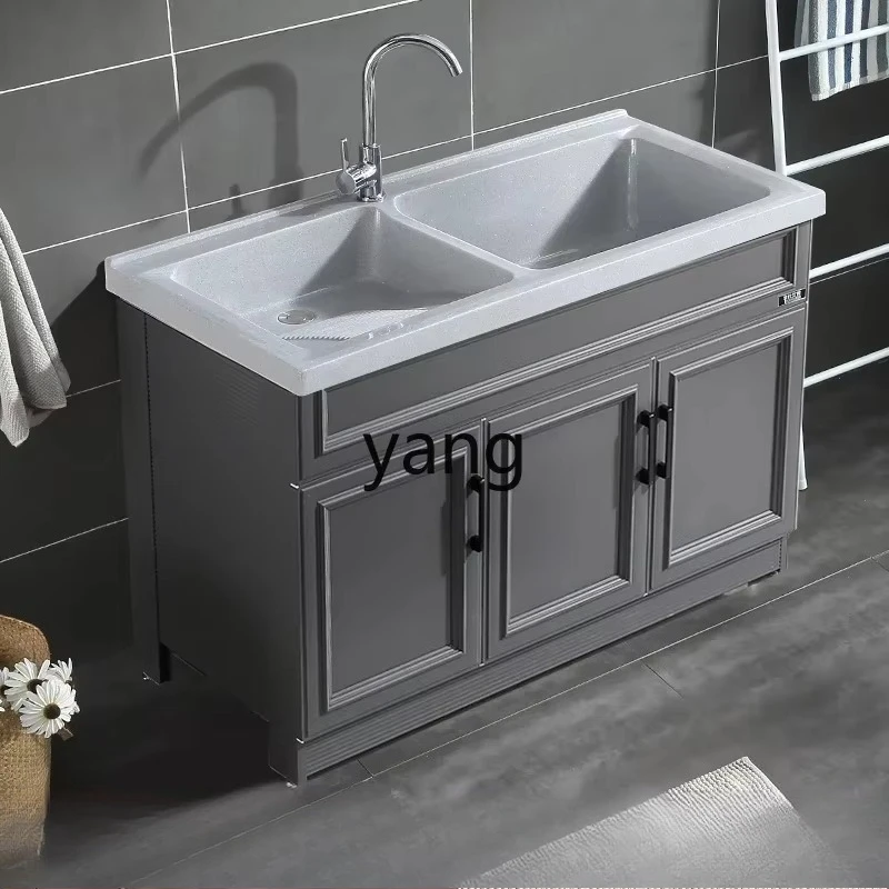 LMM  Laundry Cabinet Integrated Double Basin Artificial Quartz Stone Laundry Pool with Rubbing Board
