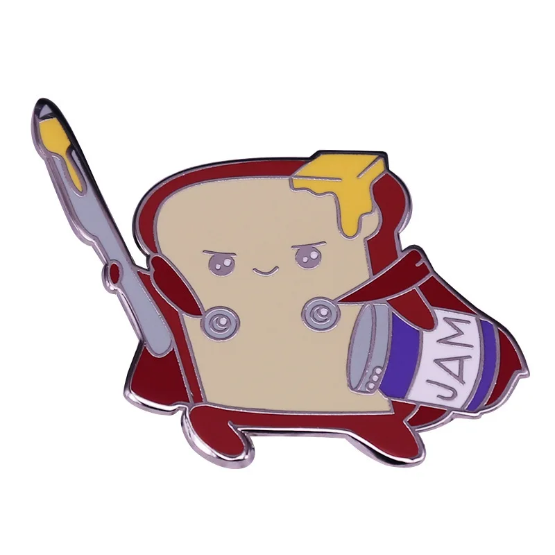 A2327 Cute Cartoon Toast Warrior Bread Breakfast Brooches Denim Coat Pin Shirt Badge Enamel Pins Gift for Kids Friends