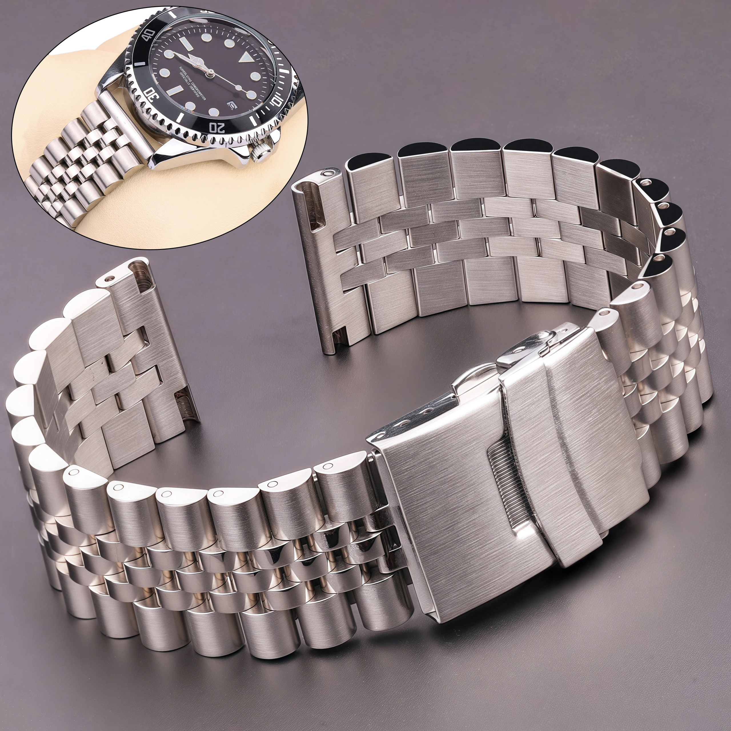 Massives Edelstahl-Uhrenarmband 18mm 20mm 22mm 24mm Metall-Armband für Herren- und Damenuhren