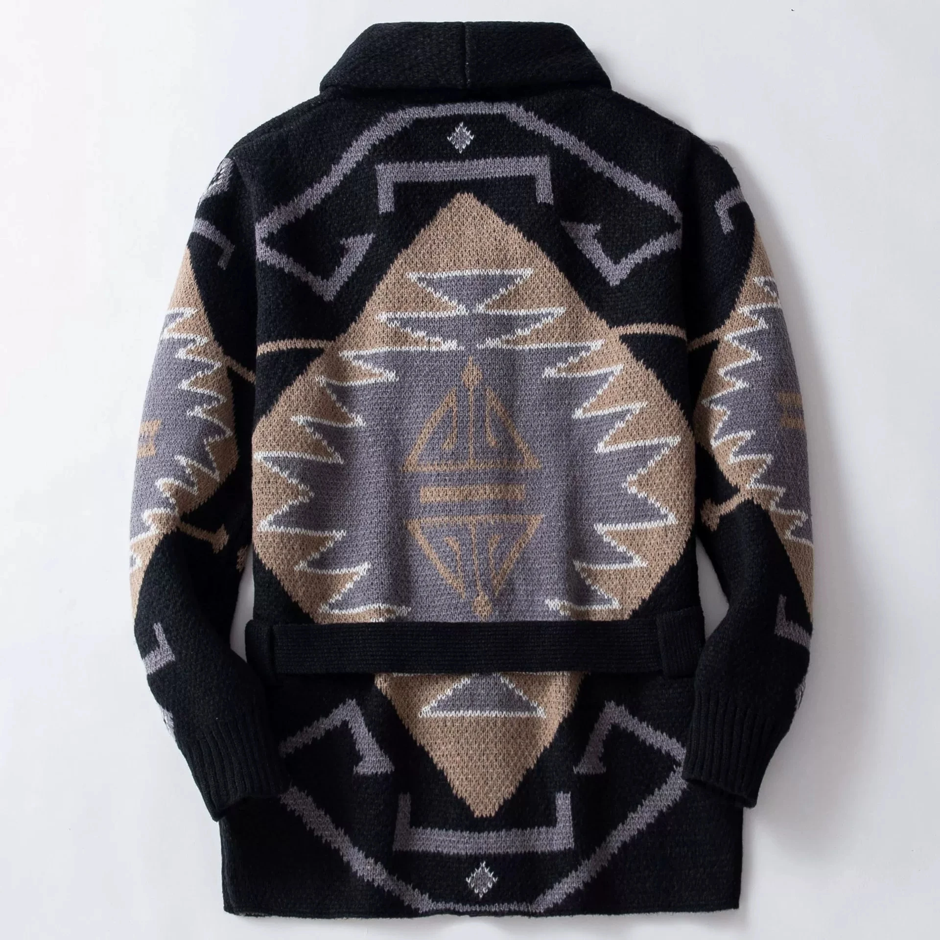 

Men's American Elegant Retro Heavy duty Jacquard Knitted Sweater Thickened Medium length Cardigan Sweater Coat