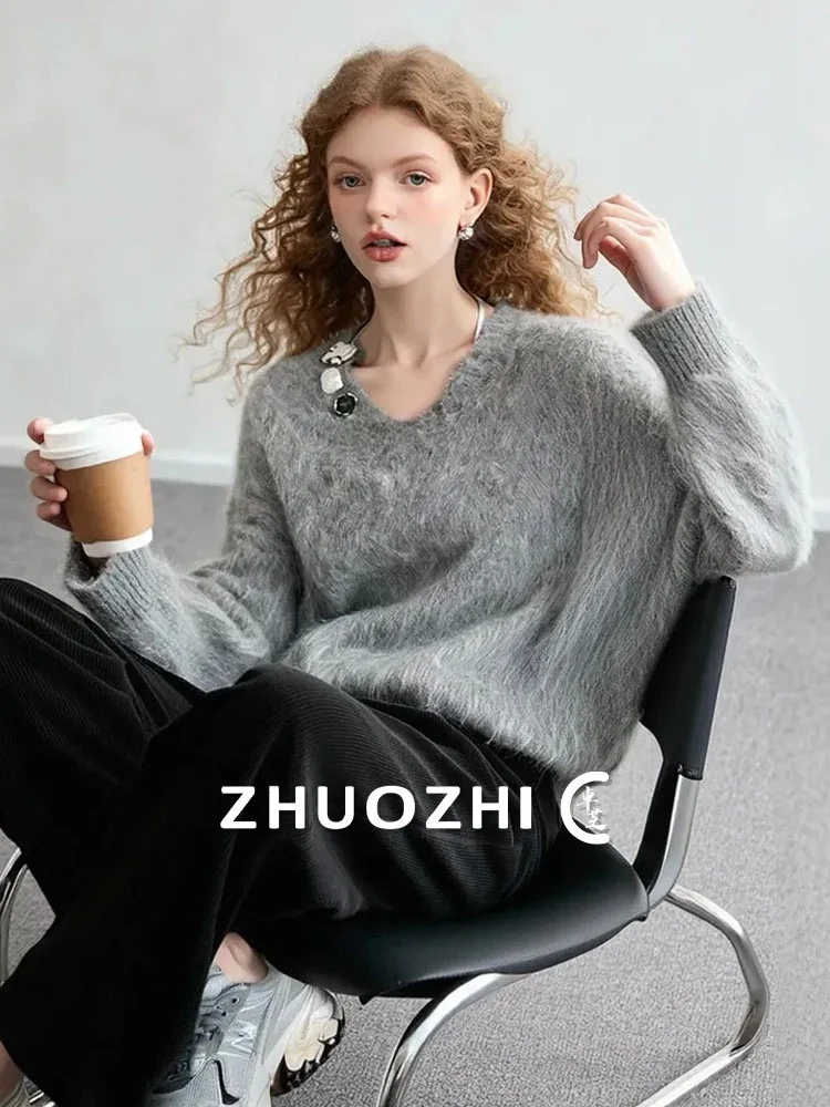 

Женский вязаный свитер ZhuoZhi с круглым вырезом, осенний новый мягкий и удобный повседневный пуловер с длинными рукавами