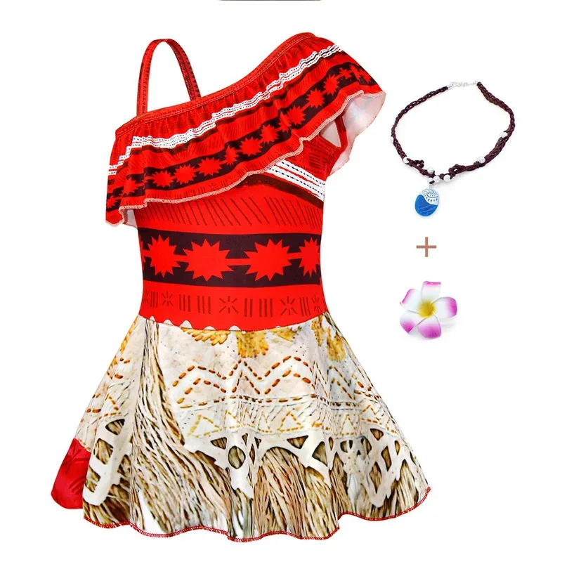 فستان صيفي للعب الأدوار من Moana للفتيات الصغيرات قطعة واحدة للأطفال مطبوع عليه أوراق اللوتس ملابس حفلات الكرنفال Vaiana