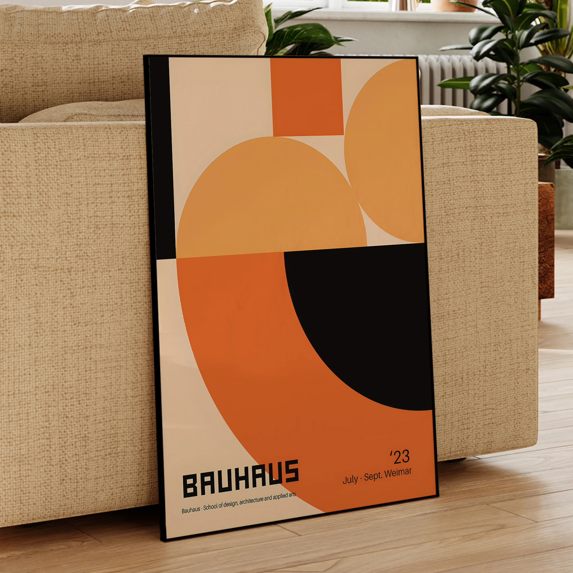Modern Geometry Bauhaus School Orange Wall Art Prints Aluminum Frame Canvas Painting Poster Picture For Living Room Home Decor