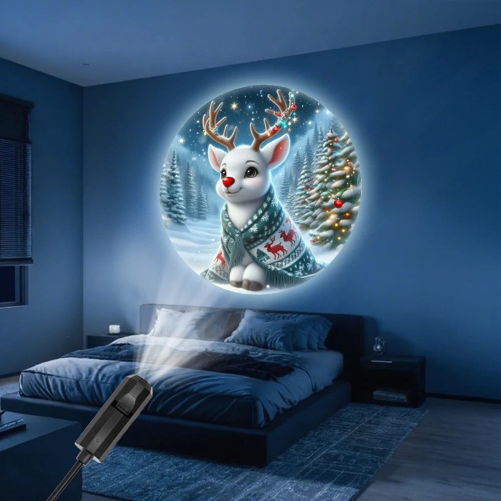 Светодиодный проекционный светильник с рождественским лосем, подходящий для создания рождественской атмосферы, украшения стены комнаты и потолка.