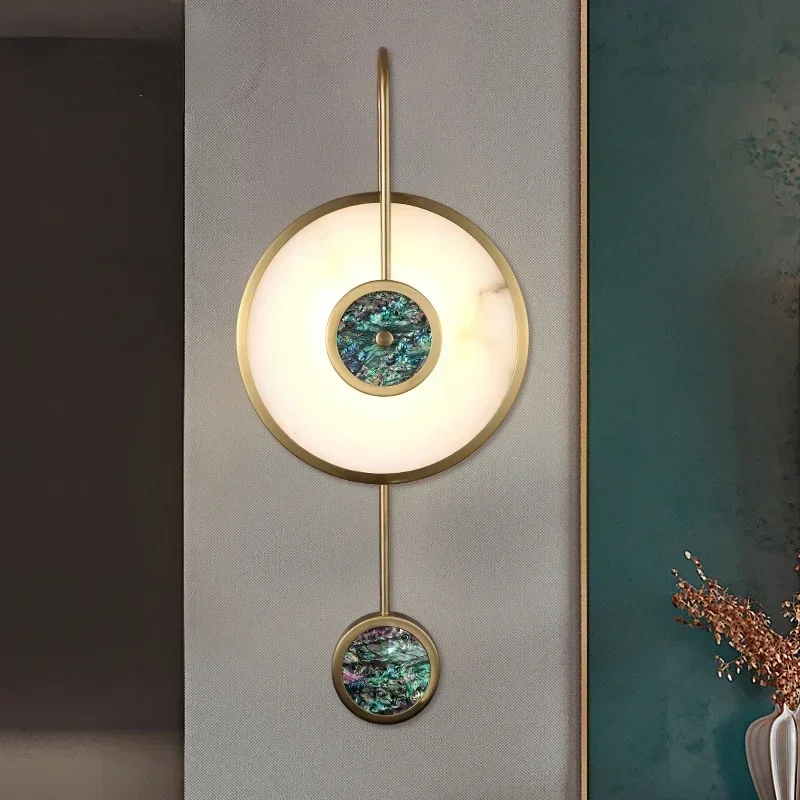 Nordic postmodern hotel marble wall lamp background wall clock pendulum living room bedside study decorative wall light
