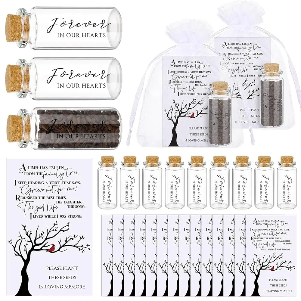 

50 наборов памятных сувениров на память о усопшем: большие стеклянные бутылки с пробковой крышкой, карточка для молитвы и поздравления с памятью о жизни усопшего