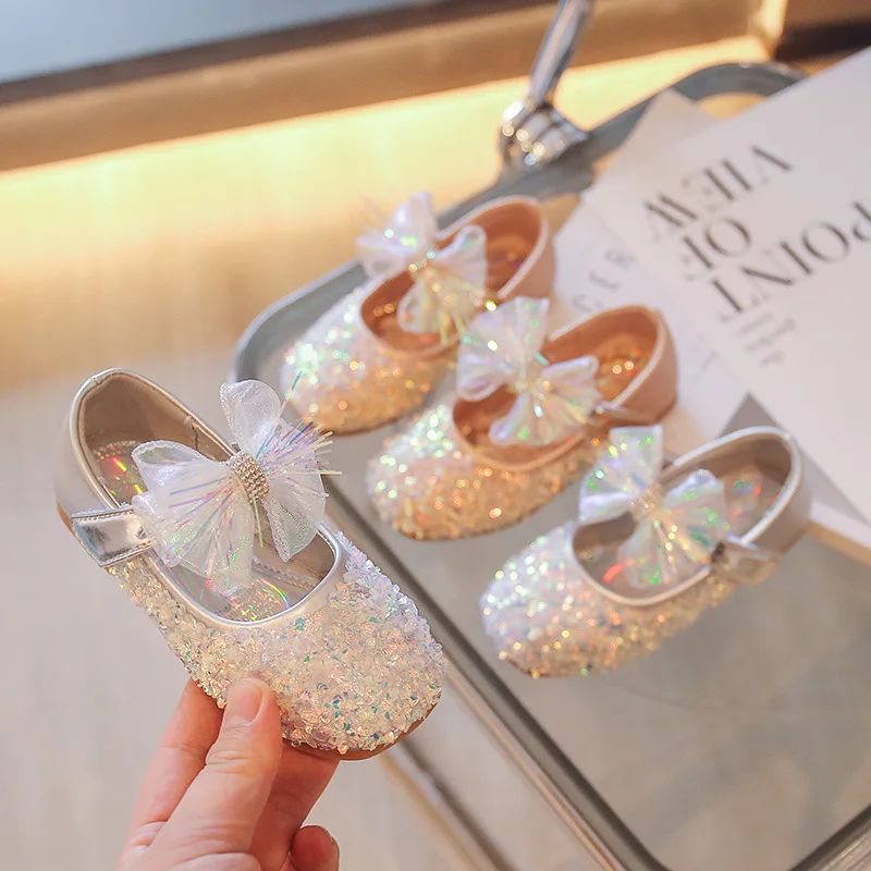 

Autumn Girls Leather shoes Princess Square Rhinestone Bow Single Shoes Fashion Children Performance Wedding Shoes