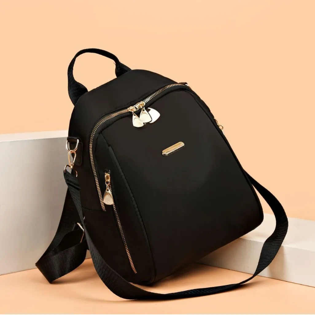 Women Solid Black Mini Backpack Convertible Shoulder Bag Multi Zipper Pocket Lightweight Casual Daily Travel Daypack