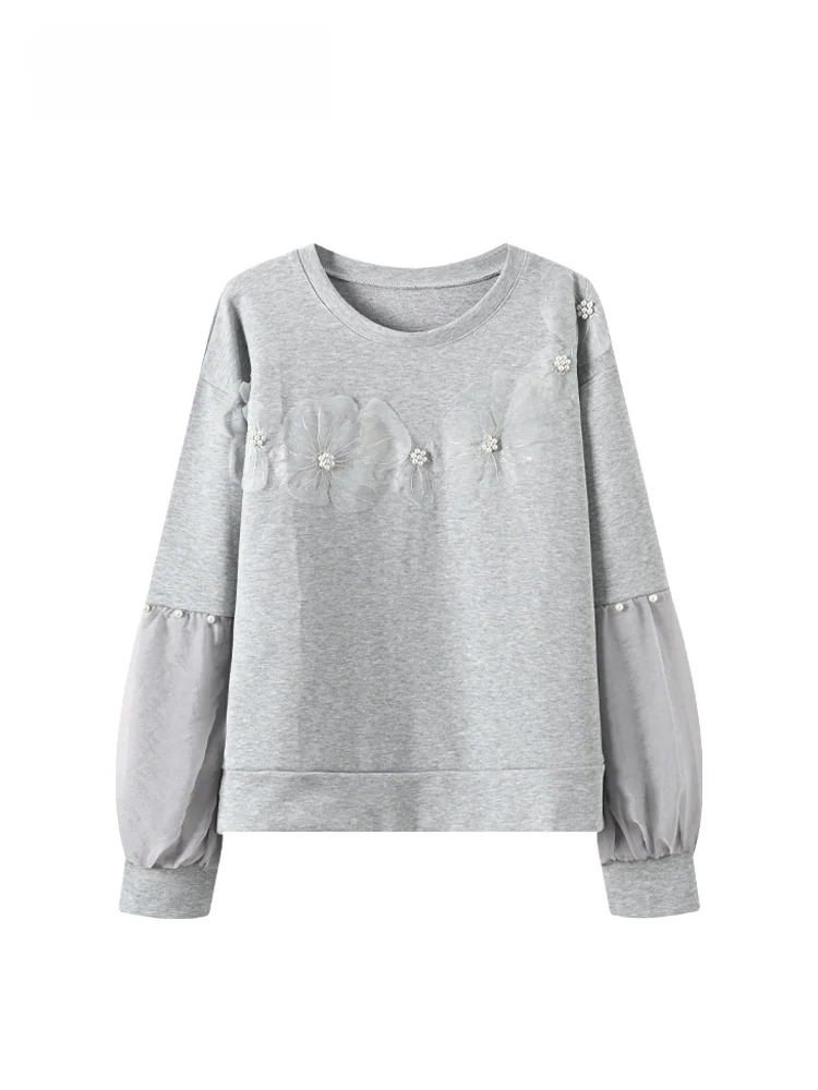 

Женская толстовка больших размеров с круглым вырезом и длинными рукавами, весенняя модная модель с комбинированным дизайном, повседневная, удобная, из полиэстера, для ношения под одеждой